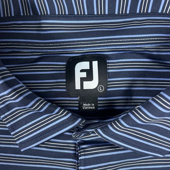 Footjoy Golf Polo Shirt Men’s Large Blue Striped Donald Ross Course Embroidered - Picture 8 of 11